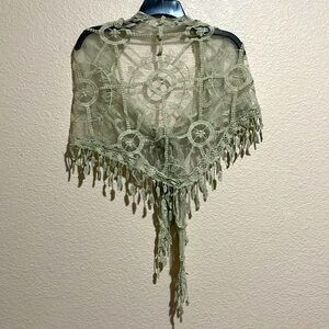 V-Shaped Sheer Scarf with Leaf Fringe - 100% cotton